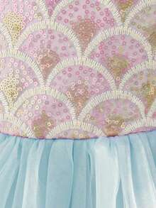 Young Girl Lavender Sequin Mesh Puff Sleeve Elegant Mermaid Party Princess Dress, Suitable For Girls Birthday, Party, Wedding, Formal Occasions, Holiday Celebration, Flower Girl - Pink - View 6