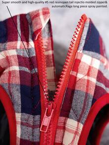 1pc Burgundy Red White And Blue Gourd Quilted Flannel Plaid Zip-Up Washable Pet Jacket/Coat, Christmas, Christmas Decorations