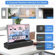 Termómetro inalámbrico Geevon para interiores/exteriores con pantalla a color - Temperatura digital, calendarios, presión barométrica y pronóstico del tiempo, funciona con batería, monitor de temperatura interior | Diseño de termómetro moderno | Body de plástico resistente, estación meteorológica