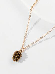1pc Metallic Pine Cone Pendant Necklace, Versatile For Women, Great For Christmas, Girlfriend Gift - Ancient Bronze - View 3