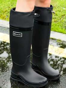 Fesd Ts 日式女式高筒雨靴，防水防滑厚底橡胶靴，适合厨房工作、户外活动，如洗车、露营、钓鱼、海滩、运动、家务，四季皆宜 - 黑色 - 查看 4