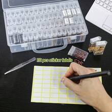 Caja Compartimentos Plastico, 64 Compartimentos Transparente Organizadoríble Caja de Almacenamiento con Pegatinas y Pinzas para Semillas Joyas Painting Accesorios - 1 - Ver 3