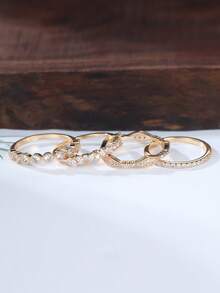 1 Set Of Gold & Emerald Green Zirconia Braided Rings, 4pcs/Set, Elegant Jewelry Suitable For Formal Events And Parties - Yellow Gold - View 3