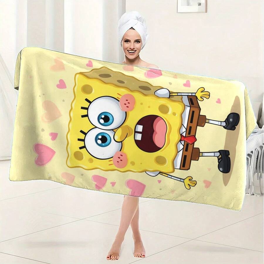 1条卡通海绵宝宝吸水超细纤维浴巾，柔软男女通用，适用于露营、泳池、游泳、健身、美容院、酒店、运动、居家、护肤等多种场合。 - 彩色 - 查看 1