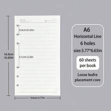 60张/包 A6活页纸，A6计划本补充纸，A6笔记本纸，6孔活页纸，加厚活页纸补充纸，空白和方格内页，书写流畅，小巧便携，适合学生、上班族 - 白色 - 查看 6