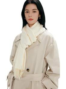 Chal de Pashmina para Mujeres – Envoltura suave y ligera para bodas, viajes, noches, fiestas – Bufanda elegante para todas las estaciones - Marfil sólido - Ver 4