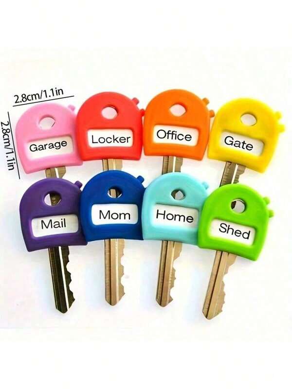8pcs Retractable Key Chains With Tags, 2.8cm/1.1" Soft Touch Key Identifiers Fit Most Keys, With Blank And Pre-Printed Labels, Home Office Accessories