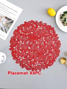 餐垫 4 件套 PVC 叶子餐垫 适用于厨房餐桌 室内/户外可洗耐热餐垫 可擦拭餐桌垫 适用于露营、节日、婚礼、派对 - 紅色 - 查看 7