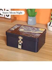 带锁和钥匙的复古锡盒，用于化妆品、文件、珠宝和其他家居用品的桌面收纳盒，适合返校使用