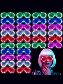 24副LED闪光眼镜（圆形15.5厘米/6英寸，方形15厘米/5.91英寸），3种灯光模式，发光眼镜玩具，适合成人，是生日、复活节派对、夜店和其他节日活动的完美之选（颜色随机） - 彩色 - 查看 4