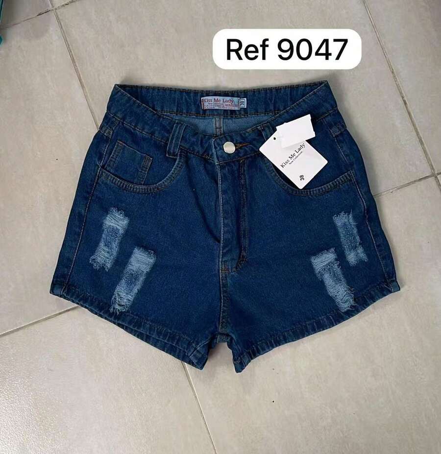 The Lemon 9047 With Black Belt Women's Denim Shorts Plain Without Rips Youth Natural 9047 - Dark Wash - View 1
