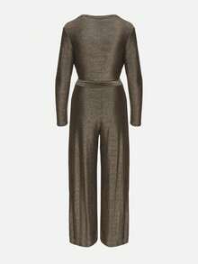 Viscose Wrap Neck Slant Pocket Fashion Jumpsuit With Belt - Gold - View 7