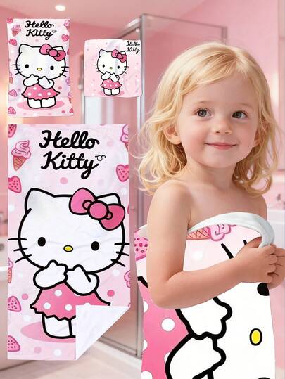 Sanrio 3pcs Sanrio Hello Kitty 400gsm Ultra-Soft Microfiber Bathroom Set, Including Bath Towel, Highly Absorbent & Quick Dry Towels, Ideal For Kids, Guests, Beach, Sauna, Best Gift For Children