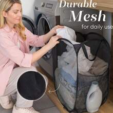 1 件大容量透明洗衣篮，洗衣篮，折叠脏衣服收纳篮，卧室浴室收纳篮。 - 米色 - 查看 8