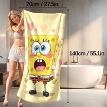 1条卡通海绵宝宝吸水超细纤维浴巾，柔软男女通用，适用于露营、泳池、游泳、健身、美容院、酒店、运动、居家、护肤等多种场合。 - 彩色 - 查看 3
