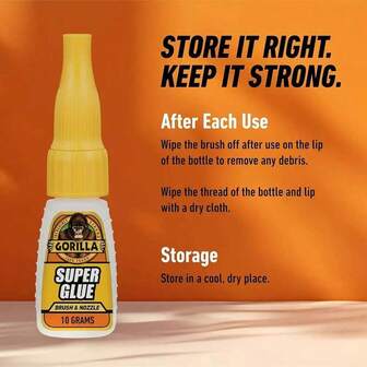 Gorilla Super Glue, With Brush And Nozzle Painter, Transparent Glue, 12/30g (1 Piece), Suitable For A Variety Of Projects And Maintenance, Fast Solidification (Random Color).