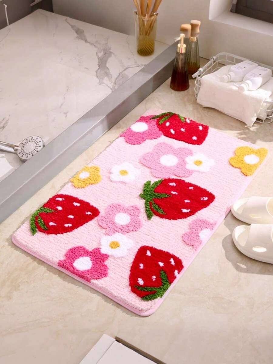 1pc Super Cute & Comfortable Strawberry Bathroom Rug, Plush Autumn/Winter Bathroom Mat, Bathroom Carpet, Doormat, Small Rug, Carpet, Mat, Home Decor, Area Rug, Outdoor Mat, Home Decor, Area Carpet, Bedroom Rug, Washable Carpet Kitchen Rug