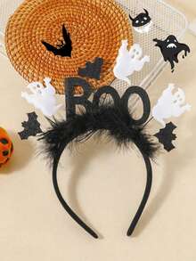 1pc Halloween Headband, 3D Ghost & Bat Letter Design Funny Party Headpiece, Halloween Costume Hair Accessory ,Beauty - Black - View 2