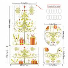 1/3/4pcsGreen Christmas Tree Winter Shower Curtain Bathroom Set, Minimalist Cartoon Waterproof And Wear-Resistant Accessories,With 12 Hooks - Includes Toilet Seat Cover, Bath Mats, And Rugs - Non-Slip Polyester Fabric - Washable - Perfect For Holiday Decor,Home/Bedroom/House/Western Decor,
