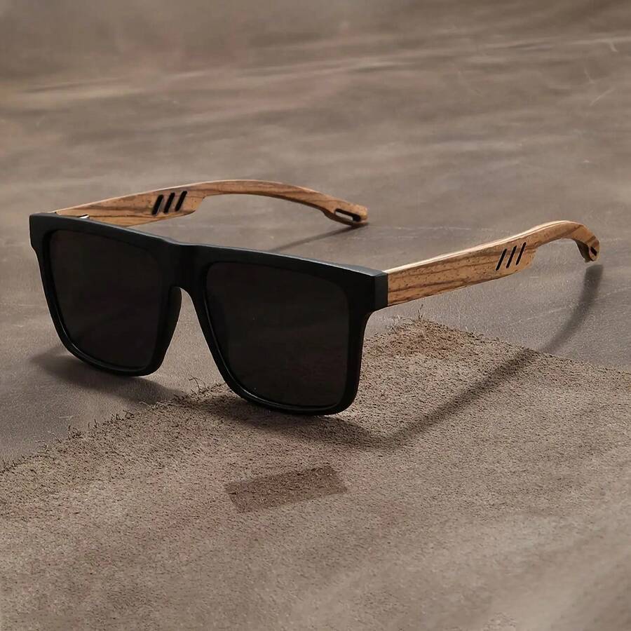 Men's Full Frame Imitation Bamboo Wood Grain Square Glasses, Non-Prescription Glasses Suitable For Daily And Formal Occasions, Ideal Gift For Father's Day, Birthday, Anniversary - Modern Exquisite Appearance, Fashionable Accessories, Comfortable Fit, Style, Professional Wear - 黑框紅色 - 查看 1