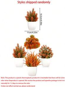 4盆/2盆/1盆迷你仿真花卉植物，盆栽仿真小植物，家居办公桌装饰，厨房绿植，秋季餐桌摆件，乡村风格房间装饰，咖啡桌装饰，适合秋季、万圣节、圣诞节（橙色） - 彩色 - 查看 8