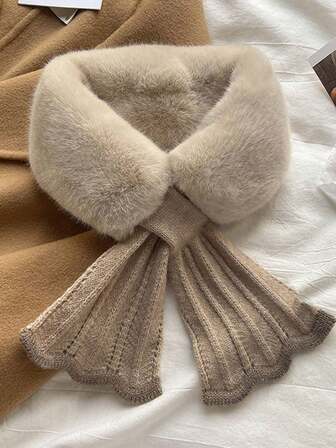 1pc Women Snood Knitted FluffyCollar Warm Neck Wrap, With Fish-Tailed Draped Design, IdealFor Daily Winter ProtectionAccessories Women For Dress