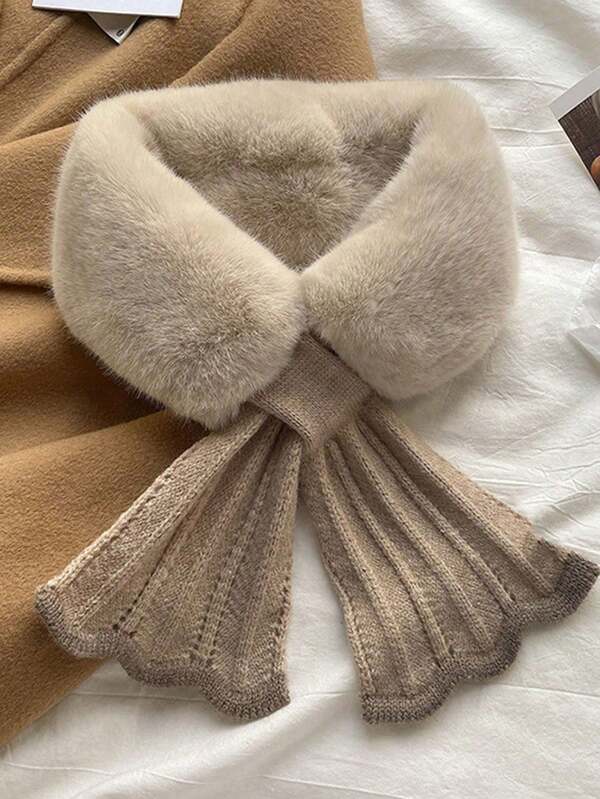 1 buc. Eșarfă tricotată pentru femei, cu guler pufos, caldă, cu design drapat în formă de coadă de pește, ideală pentru protecție zilnică de iarnă, accesorii pentru femei