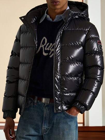 Men's Glossy Seal Detachable Hood Long Sleeve Padded Coat, Warm For Winter