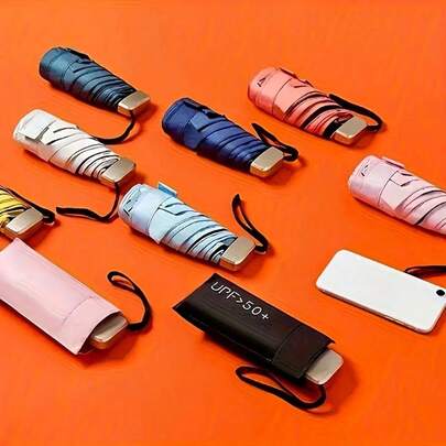 1 pieza Paraguas de mujer con protección UV, paraguas de lluvia UPF50+, plegable de cinco pliegos, compacto de bolsillo, paraguas de sol y lluvia ultraligero y plegable, paraguas de lluvia plegable plano con protección solar de doble vía y portátil