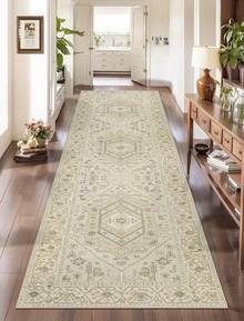Runner Rug Hallways, 2'6x10' Washable Non Slip Kitchen Runner Rug, Long Boho Vintage Rust Hallway Stair Ultra Soft Print Floor Carpet Bedroom Bathroom Laundry Room, Home Decor - Beige/Multi - View 10