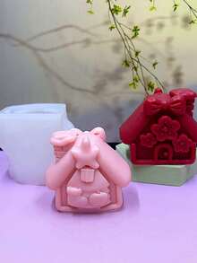 1pc 3D Christmas House Scented Candle Silicone Mold DIY Christmas House Peach Blossom House Scented Stone Plaster Home Decor Silicone Mold