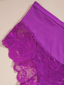 3pcs Plus Size Women's Solid Color Lace Patchwork Comfortable Smooth Fabric Panties - Multicolor - View 6