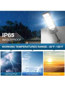 100000LM Solar Street Lights Outdoor, Commercial Parking Lot Light, 6500K Dusk To Dawn IP65 Security Flood Lights Motion Sensor Led Lamp For Basketball Court, Road, Yard - 黑色 - 查看 4