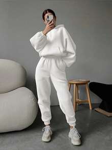 2Pcs/Set Warmth&Plush,Women's Loose Long Sleeve Hoodie With Pockets And Sweatpants,For Fall Autumn&Winter&Spring,Daily/Offce/Home/Daily