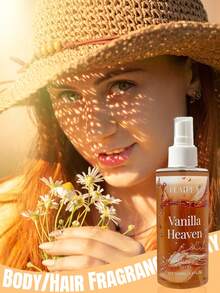 3.4 液量盎司女士香水喷雾，奶油香草焦糖香味，持久淡淡的香味，不含酒精的身体和头发喷雾，是送给女性的理想礼物，适合日常、度假、派对