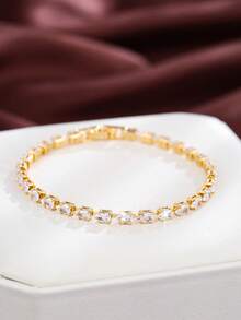 1 件简约时尚方晶锆石镶嵌方形镀金网球手链 - 手鍊 - 查看 16