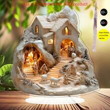 2D平面单件圣诞耶稣诞生场景摆件 - 经典圣诞桌面装饰，包含牧羊人、天使和圣家，适用于卧室、客厅、办公室、花园或书桌，是馈赠亲朋好友的完美礼物，节日房间装饰 | 景观设计 | 圣诞装饰品 | 圣诞装饰 | 家居圣诞礼物 | 圣诞装饰 - A - 查看 3