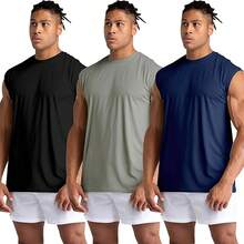 Conjunto de Camisetas Deportivas de Fitness,Chaleco Deportivo de AlgodóN para Hombre,Camiseta de Running de Secado RáPido,Adecuada para Correr,Fitness - Negro+Gris+Azul - Ver 7