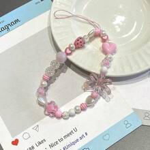 1pc Pearl Phone Chain, Small Flower Pendant, KT Cat Phone Hanging Chain, Phone Hanging Rope, Beaded Phone Charm, Anti-Drop Chain, Girl Accessories