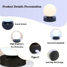 1 Stück kabellose LED Tischlampe, Metall Schreibtischlampe mit Fernbedienung, aufladbare Touch Nachtbeleuchtung mit 3 Farbtemperaturen und stufenloser Dimmfunktion, geeignet für Outdoor/Esszimmer/Schlafzimmer/Zuhause/Büroarbeit/Nachtfütterung