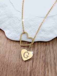 Tsnamer 1 件精致侧边首字母心形项链 个性化 26 个字母 A-Z 名字颈链 适合女士青少年女孩搭配日常珠宝礼物 - 愛心字母 - 查看 36