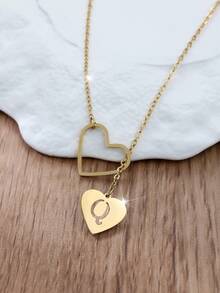 Tsnamer 1 件精致侧边首字母心形项链 个性化 26 个字母 A-Z 名字颈链 适合女士青少年女孩搭配日常珠宝礼物 - 愛心字母 - 查看 21