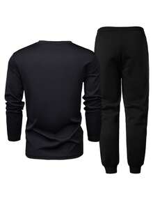 2pcs Men's Thin Long Sleeve T-Shirt And Drawstring Pants Set, Paris Letter Print Pattern, Casual Streetwear, Suitable For Husband/Boyfriend Gift, Commute, Outdoor, Vacation