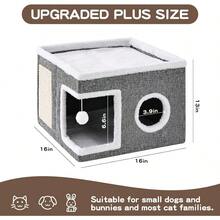 Cat Beds For Indoor Cats Large Cat Cave With Fluffy Ball And Scratch Pad Foldable Cat Scratch House With Hideaway Condo For Kitten 16x16x13inch Grey - SingleA - View 5