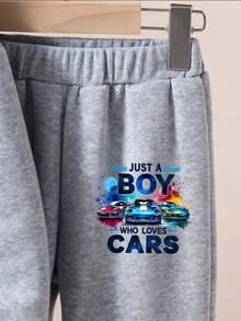 Youth Boy Letter Graphic Print Warm Hoodie And Sweatpants Set