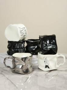 1pc Handmade Silver-Plated Ceramic Wavy Mug, Suitable For Home, Office, And Cafe Use