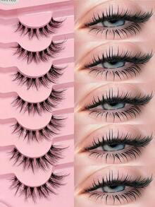 7 Pairs Natural Messy Cat Eye False Eyelashes, Transparent Band, Cat Eye Makeup Effect, Thin & Long, Extended Outer Corner, Soft & Natural Looking False Lashes - 交叉睫毛 - 查看 12