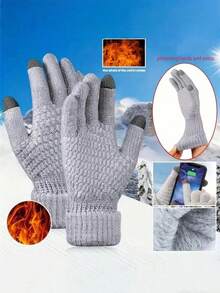 2 Pairs Unisex Winter Warm Gloves, Thickened Knitted Fleece Gloves, Suitable For Men And Women, Perfect New Year Or Valentine's Day Gift, Fashionable Solid Color Thick Warm Knitted Gloves, Keeps Women's Hands Warm Even In -30°C/-22°F - Multicolor - View 10