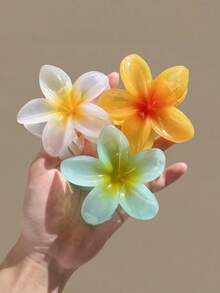 3个/1个女士8厘米/3.15英寸芙蓉花造型塑料发夹，蓝色/橙色/紫色，轻巧，适合日常、休闲、派对、通勤、海滩、扎马尾、盘发、洗脸、化妆等场合，是秋季、冬季和夏季的理想配饰。 - 彩色 - 查看 9