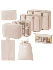 7 pièces/set + 1 pièce Grand sac de rangement de voyage, sacs de rangement étanches et portables, convient pour les voyages, les dortoirs, l'école, les vacances, avec sac à chaussures, sac à sous-vêtements, sac à chaussettes, sac à linge